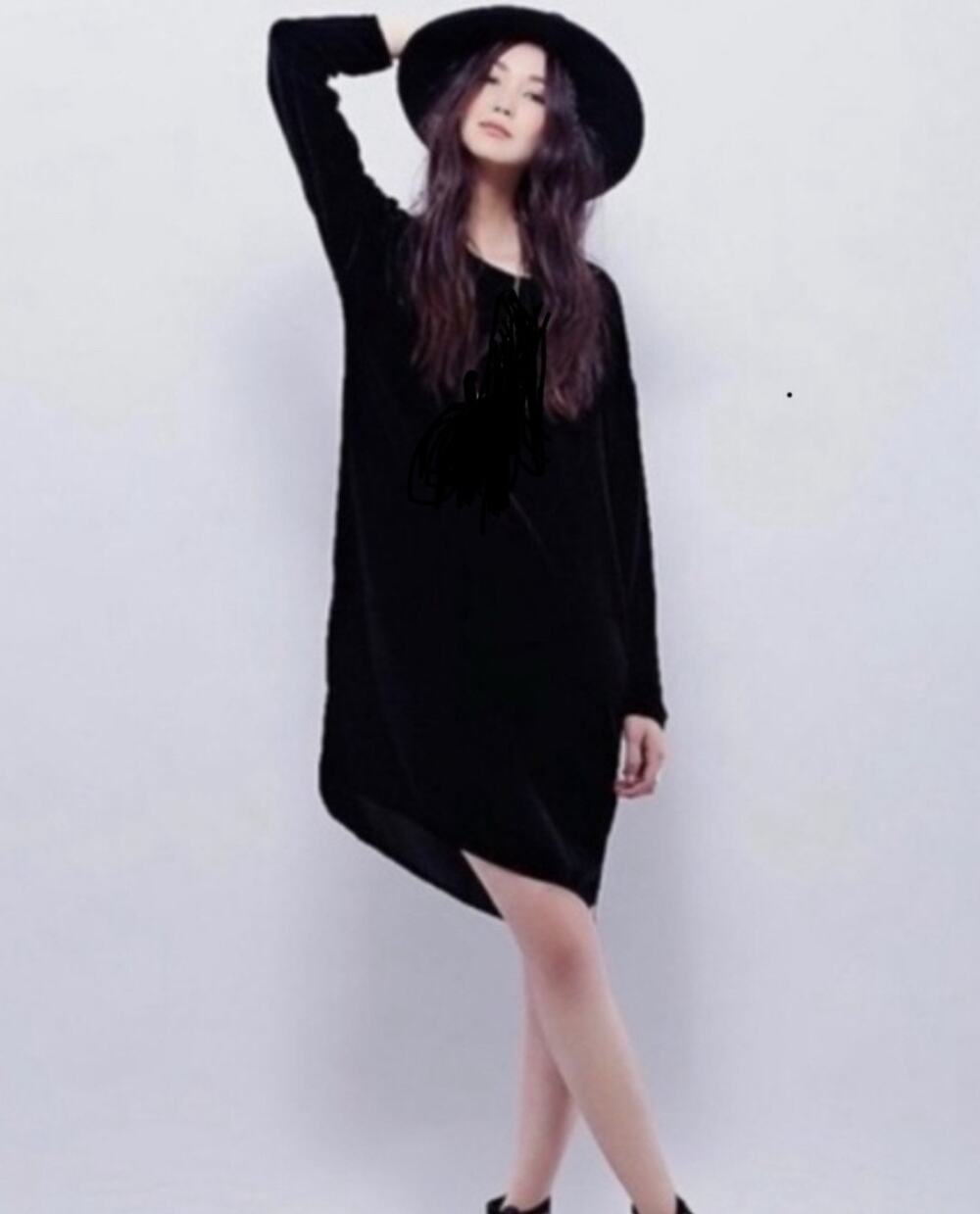 Free People X CP Shades Black Velvet Bridget Long Sleeve Mini Dress Size Small